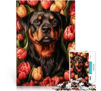 Rompecabezas para Adolescentes 1000 Piezas Rottweiler con Tulipanes Juguete Educativo Intelectual descompresor Regalo Divertido 50x70cm