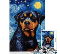 Rompecabezas para Adolescentes 1000 Piezas Rottweiler Noche Estrellada Juguetes de Bricolaje Gran Regalo Juego Educativo descompresión Intelectual tamaño 38x52cm
