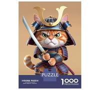 Rompecabezas para Adolescentes 1000 Piezas Samurai Cat Warrior Rompecabezas para Adultos Juguete Decoración De Pared Corte De Precisión Ayuda A Ejercitar El Cerebro 52x38cm/1000pcs