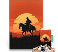 Rompecabezas para Adolescentes 1000 Piezas Silueta de Jinete al Atardecer desafío Educativo Juego Educativo para cumpleaños y Navidad. 38x26cm