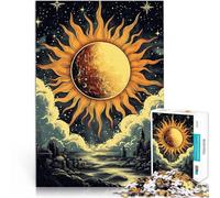 Rompecabezas para Adolescentes 1000 Piezas Sol y Luna sobre la Ciudad Diversión Familiar con Piezas de Formas aleatorias Que se entrelazan Completamente 38x26cm