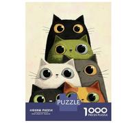 Rompecabezas para Adolescentes 1000 Piezas Stack of Cartoon Cats with Big Eyes Rompecabezas para Adultos Juguete Decoración De Pared Corte De Precisión Ayuda A Ejercitar El Cerebro 52x38cm/1000pcs