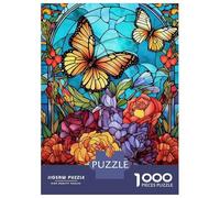 Rompecabezas para Adolescentes 1000 Piezas Stained Glass Butterflies & Flowers Rompecabezas para Adultos Juegos Familiares Análisis Y Lógica para Cumpleaños, Navidad 70x50cm/1000pcs