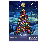 Rompecabezas para Adolescentes 1000 Piezas Stained Glass Christmas Tree Rompecabezas para Adultos Juguetes Antiestrés Patrón De Montaje Oferta como Regalo para Toda La Familia 52x38cm/1000pcs