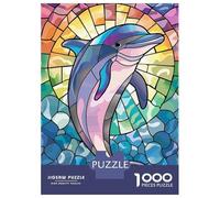 Rompecabezas para Adolescentes 1000 Piezas Stained Glass Dolphin in Waves Rompecabezas para Adultos Juegos Familiares Análisis Y Lógica para Cumpleaños, Navidad 70x50cm/1000pcs