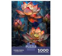 Rompecabezas para Adolescentes 1000 Piezas Stained Glass Lotus Flowers Rompecabezas para Adultos Juegos Familiares Análisis Y Lógica para Cumpleaños, Navidad 38x26cm/1000pcs