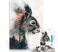 Rompecabezas para Adolescentes 1000 Piezas Susurro de Ardilla del Bosque Juguetes de Juego con póster a Juego y Hoja de Trivia 75x50cm