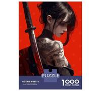 Rompecabezas para Adolescentes 1000 Piezas Tattooed Woman with Katana on Red Rompecabezas para Adultos Juegos De Relajación Corte De Precisión Oferta como Regalo para Toda La Familia 38x26cm/1000pcs