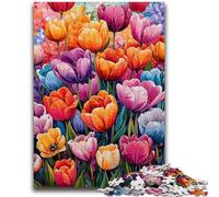 Rompecabezas para Adolescentes 1000 Piezas Tulipanes de Colores Ayuda al Cerebro a ejercitar Juguetes adictivos para Cultivar la Paciencia Decoración 26x38cm
