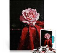 Rompecabezas para Adolescentes 1000 Piezas Una Rosa Rosa sobre Tela roja Regalos de Juegos desafiantes Mejorar el Amor Entre Parejas 75x50cm