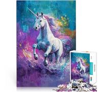 Rompecabezas para Adolescentes 1000 Piezas Unicornio Blanco Corriendo Juego desafiante Decoración de Pared cumpleaños y Navidad 52x38cm