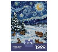 Rompecabezas para Adolescentes 1000 Piezas Winter Night Scene with Animals Rompecabezas para Adultos Juguete Decoración De Pared Corte De Precisión Ayuda A Ejercitar El Cerebro 70x50cm/1000pcs