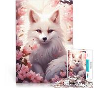 Rompecabezas para Adolescentes 1000 Piezas Zorro Blanco en Flor de Cerezo Difícil Difícil Actividades Divertidas en casa, Regalos de cumpleaños, Regalos de Viaje, 75x50cm