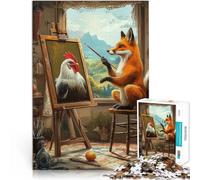 Rompecabezas para Adolescentes 1000 Piezas Zorro pintando Gallo Entrena tu Cerebro y Tus Manos Adecuado para decoración de Escritorio. 38x26cm