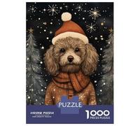 Rompecabezas para Adolescentes 1000 Poodle Portrait Xmas Art Rompecabezas para Adultos Juego Práctico Patrón De Ensamblaje Oferta como Regalos para Toda La Familia 70x50cm/1000pcs