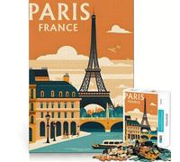 Rompecabezas para Adolescentes 1000 Póster de Viaje de París,Francia Recorte Exacto Juego Acertijo Regalo Tiempo de Juego Tranquilo Regalo de Arte navideño (38x26cm)