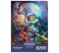 Rompecabezas para Adolescentes 1000 Psychedelic Skull Art Print-1 Rompecabezas para Adultos Juego Práctico Mejora La Memoria para Cumpleaños, Navidad 38x26cm/1000pcs