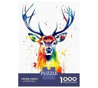 Rompecabezas para Adolescentes 1000 Rainbow Deer Watercolor Rompecabezas para Adultos Juego Práctico Patrón De Ensamblaje Oferta como Regalos para Toda La Familia 52x38cm/1000pcs