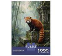 Rompecabezas para Adolescentes 1000 Red Panda on Ancient Stone Structure Rompecabezas para Adultos Juegos Relajantes Decoración Perfecta Cumpleaños 70x50cm/1000pcs