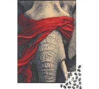 Rompecabezas para Adolescentes 1000 Red Scarf Elephant Art Print-1 Rompecabezas para Adultos Juguete Decoración De Pared Alivia El Estrés Ayuda A Ejercitar El Cerebro 70x50cm/1000pcs