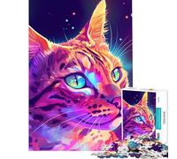 Rompecabezas para Adolescentes 1000 Retratos de Gatos neón Actividades Divertidas en casa Carrera de Velocidad de Manos Juegos Familiares para Mayores de 14 años (38x52cm)