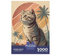 Rompecabezas para Adolescentes 1000 Retro Cat on Tropical Island Rompecabezas para Adultos Juguetes De Bricolaje Análisis Y Lógica Ayudan A Ejercitar El Cerebro 38x26cm/1000pcs