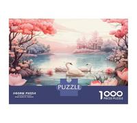 Rompecabezas para Adolescentes 1000 Romantic Pink Floral Lake Scene Rompecabezas para Adultos Juego Práctico Patrón De Ensamblaje Oferta como Regalos para Toda La Familia 70x50cm/1000pcs