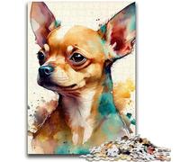 Rompecabezas para Adolescentes 1000 Rompecabezas Chihuahua Acuarela Anima Ayuda al Cerebro Ejercita Juguetes adictivos para Cultivar la Paciencia Decoración de Pared 26x38cm