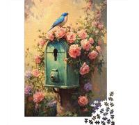 Rompecabezas para Adolescentes 1000 Roses and Bird Mailbox Art Print Rompecabezas para Adultos Juegos Relajantes Decoración Perfecta Cumpleaños 70x50cm/1000pcs
