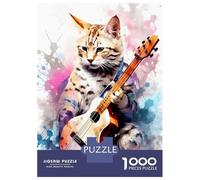 Rompecabezas para Adolescentes 1000 Savannah Cat Playing Guita Rompecabezas DIY Juguetes Difícil Oferta Difícil como Regalos para Toda La Familia 52x38cm/1000pcs