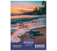 Rompecabezas para Adolescentes 1000 Sea Turtle Sunset Beach Ocean Sea Sand Rompecabezas para Adultos Juego Práctico Mejora La Memoria para Cumpleaños, Navidad 70x50cm/1000pcs