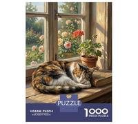 Rompecabezas para Adolescentes 1000 Sleeping Cat by The Window Rompecabezas para Adolescentes Juego De Ingenio Decoración De Pared Regalos Y Cumpleaños Únicos 38x26cm/1000pcs