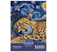 Rompecabezas para Adolescentes 1000 Sleeping Cheetah Starry Night Art Rompecabezas para Adultos Juguete Decoración De Pared Alivia El Estrés Ayuda A Ejercitar El Cerebro 70x50cm/1000pcs