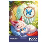 Rompecabezas para Adolescentes 1000 Sleeping Kitten with Dreamcatcher Rompecabezas para Adultos Juguete Decoración De Pared Alivia El Estrés Ayuda A Ejercitar El Cerebro 52x38cm/1000pcs