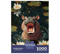 Rompecabezas para Adolescentes 1000 Smiling Hippo in Water Lilies Rompecabezas Juegos Familiares Regalos para Mujeres Oferta como Regalos para Toda La Familia 52x38cm/1000pcs