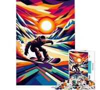Rompecabezas para Adolescentes 1000 Snowboarding WPAP Sunset Diversión en casa Actividades Mejora la Memoria Juegos Divertidos Adecuado para Personas de 14 años en adelante 50x75cm