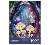 Rompecabezas para Adolescentes 1000 Stained Glass Butterfly and Mushrooms Rompecabezas para Adultos Juegos Relajantes Decoración Perfecta Cumpleaños 38x26cm/1000pcs