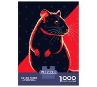 Rompecabezas para Adolescentes 1000 Stylized Rat Illustration in Red and Black Rompecabezas para Adultos Juego Práctico Patrón De Ensamblaje Oferta como Regalos para Toda La Familia 38x26cm/1000pcs