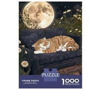 Rompecabezas para Adolescentes 1000 Tabby Cat Sleeping Under The Moon Rompecabezas para Adultos Juego Práctico Patrón De Ensamblaje Oferta como Regalos para Toda La Familia 38x26cm/1000pcs