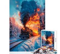 Rompecabezas para Adolescentes 1000 Tren de Vapor Puesta de Sol Juegos Divertidos Decoración del hogar Juguetes de decoración del hogar cumpleaños y Navidad (38x52cm)