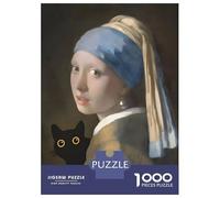Rompecabezas para Adolescentes 1000 Vermeer Girl with A Cat Rompecabezas para Adultos Juegos Divertidos Regalos para Mujeres Ayuda A Ejercitar El Cerebro 70x50cm/1000pcs