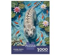 Rompecabezas para Adolescentes 1000 White Tiger in Water with Fish Rompecabezas Juegos Familiares Regalos para Mujeres Oferta como Regalos para Toda La Familia 70x50cm/1000pcs