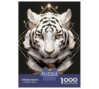 Rompecabezas para Adolescentes 1000 White Tiger with Geometric Gold Accents Rompecabezas para Adolescentes Juego De Ingenio Decoración De Pared Regalos Y Cumpleaños Únicos 38x26cm/1000pcs