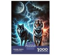Rompecabezas para Adolescentes 1000 Wolf and Tiger Animal Rompecabezas para Adultos Juguete Decoración De Pared Alivia El Estrés Ayuda A Ejercitar El Cerebro 38x26cm/1000pcs
