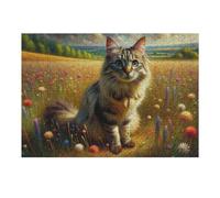 Rompecabezas para Adolescentes 1000pcs(38x26cm) Painted Cat in Flower Field Rompecabezas para Adultos Juego De Ingenio Patrón De Montaje para Cumpleaños, Navidad 1000pcs(38x26cm)