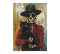 Rompecabezas para Adolescentes 1000pcs(38x26cm) Rompecabezas Day of The Dead Skeleton with Cat Art Print -1 Rompecabezas Práctico Juego De Ensamblaje De Patrones Cumpleaños 1000pcs(38x26cm)