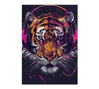 Rompecabezas para Adolescentes 1000pcs(38x26cm) Tiger Headphones Music Art Print-1 Rompecabezas para Adultos Juego Práctico Decoración De Pared Cumpleaños 1000pcs(38x26cm)