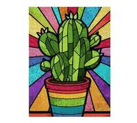 Rompecabezas para Adolescentes 1000pcs(52x38cm) Colorful Cactus Stained Glass Art Rompecabezas para Adolescentes Juegos Relajantes Regalo De Cumpleaños Desafiante De Completar 1000pcs(52x38cm)