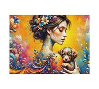 Rompecabezas para Adolescentes 1000pcs(52x38cm) Colorful Fantasy Woman with Puppy Rompecabezas para Adultos Juego Práctico Desafío Difícil 1000pcs(52x38cm)