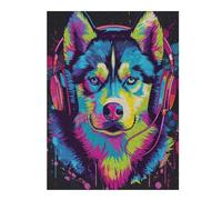 Rompecabezas para Adolescentes 1000pcs(52x38cm) Colorful Husky Headphones Art Print Rompecabezas para Adultos Juego Práctico Decoración De Pared Cumpleaños 1000pcs(52x38cm)